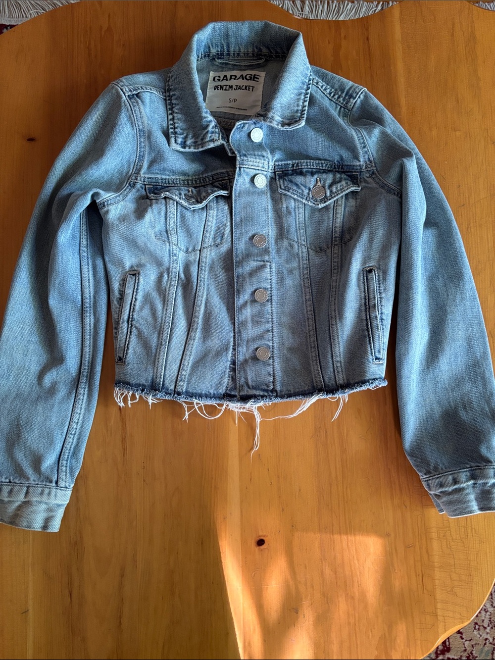 Garage Light Blue Frayed Hem Denim Jacket
